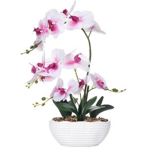19" H Phalaenopsis Faux Orchid Plant Silk Orchid Centerpiece Artificial Floral Arrangement in Ceramic Pot (White and Pink)