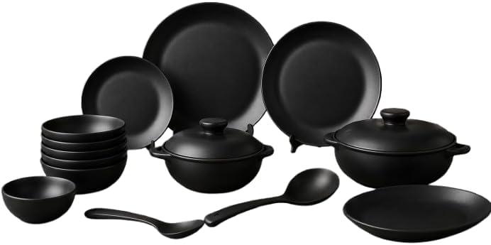 Dinner set for home kitchen, Gift item 31 Pieces Dinning Set For Tableware All Black Dinner Set for Kitchen Crockry Set (Black)