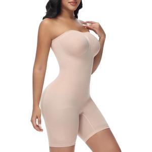 SHAPSHE Strapless Shapewear Bodysuit for Women Butt Lifter Body Shaper Tummy Control Seamless Shapewear (Small-Medium, Beige)