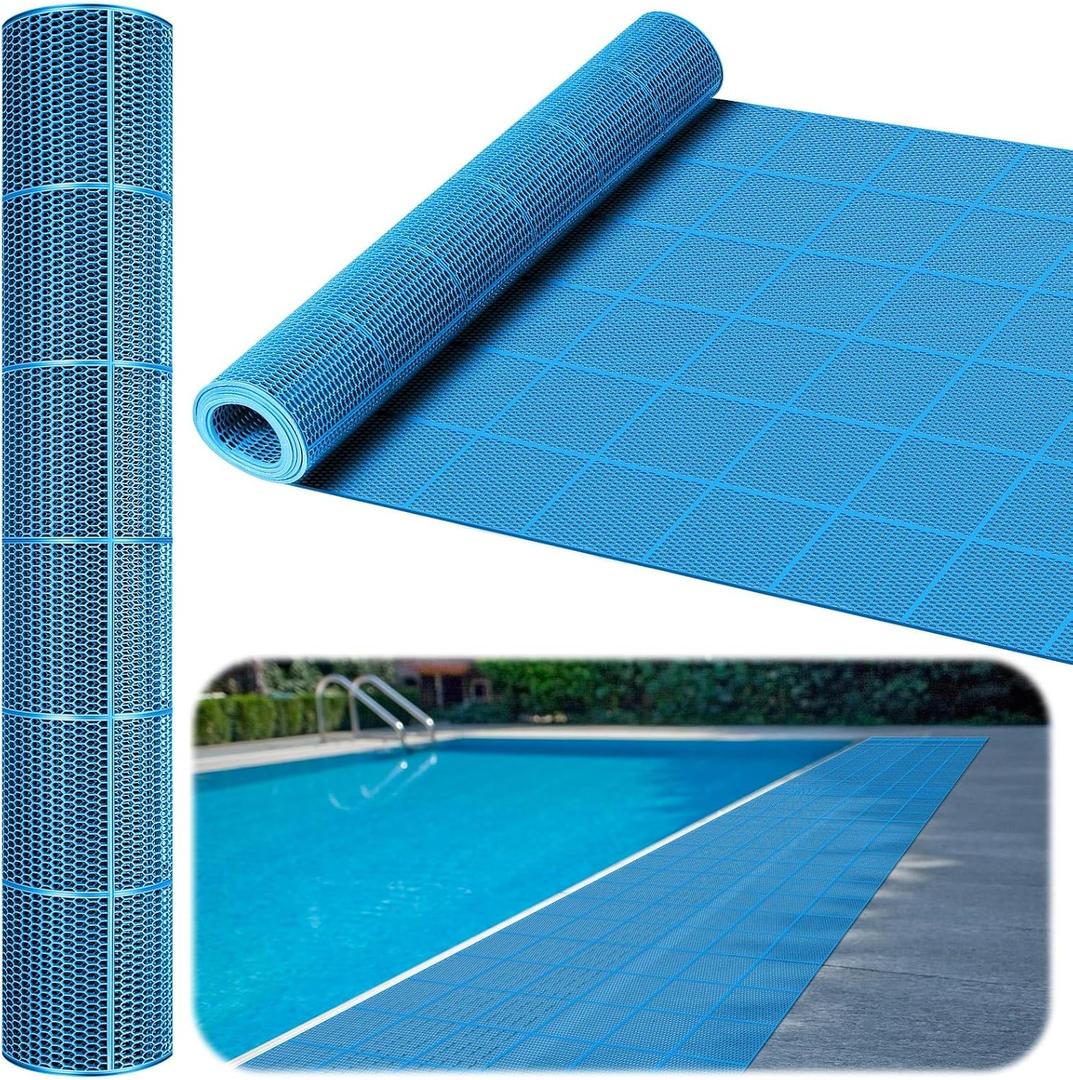 Tondiamo Drainage Pool Flooring Mats Swimming Pool Non Slip Mat PVC Splash Matting Mesh Hollow Doormat Roll for Outdoor Indoor Patio Restaurant Garage Kitchen Bathroom Bars(3 x 20 ft,Blue)