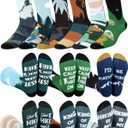 Eurzom 6 Pairs Funny Hiking Socks for Men Novelty Hike Theme Cotton Crew Socks Birthday Holiday Father's Day Gift for Outdoor Hiking Lover
