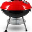GasOne 14-inch Portable Charcoal Barbecue Grill with Thermometer – Red | 3-Point Locking Lid for Heat Preservation – Dual Venting System – Small Charcoal Grill for Backyard, Camping, Boat