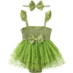 Newborn Baby Girl Clothes Romper Summer Outfits Infant Floral Short Sleeve Romper Jumpsuit Bodysuit (3-6 Months, Green)