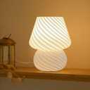 ONEWISH Mushroom Lamp-Small Bedside Table Lamp with Striped Glass, Nightstand Lamp for Bedroom, Living Room, 3000K E26 Bulb Included(White) (Not-dimmable-white-1pack)