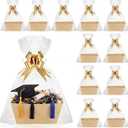 Colarr 12 Pack Baskets for Gifts Empty Bulk Kraft Empty Gift Basket Kit with Handle Wrap Bag Bow DIY Cardboard Market Tray to Fill for Mother's Day Wedding Graduation, 9.8" x 6.5" x 4.3"(Gold)
