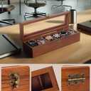 Watch Box, Watch Case for Men Women with Large Glass Lid, Wooden Watch Display Storage Box with 6 - Slots, Retro Walnut Mens Watch Box Organizer