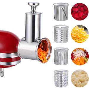 Large Stainless Steel Slicer Shredder Attachment for KitchenAid Mixers,Dishwasher Safe Vegetable Cheese Grater Accessories with 4 Cutting Blades by KINGEAGLE