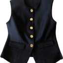 GORGLITTER Women's Button Up Blazer Vest Top Dressy Sleeveless V Neck Business Casual Work Tops Trendy (L)