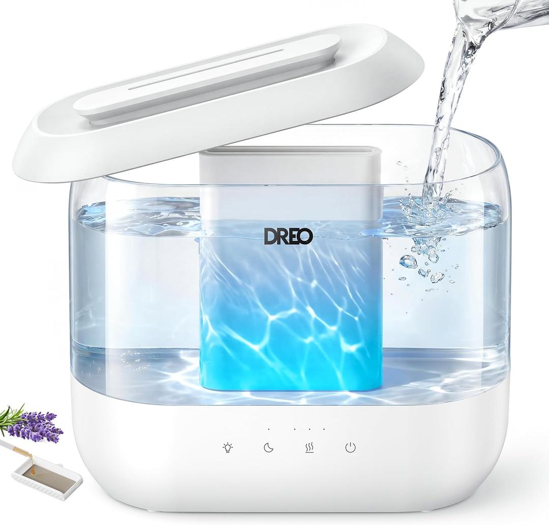 Dreo Humidifiers for Bedroom, 4L Top Fill for Large Room, 36H Runtime, 28 dB Quiet Supersized Cool Mist Air Humidifier for Baby Nursery, Plants, Indoor, Night Light, Easy to Clean & Fill, White