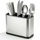 Utensil Holder, Silverware Organizer Caddy for Countertop Kitchen with 4 Compartments, Flatware Spoon Fork Tool Cutlery Holder Utensil Crock with Drain Tray for Counter Party Office, Silvery