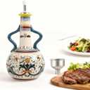 Ceramic Olive Oil Dispenser Bottle 23oz, Large Olive Oil Container for Kitchen, Oil & Vinegar Cruet with Stainless Steel Spout, Ceramic Oil Dispenser with Handle, Drip-Free Cooking Cruet (B)