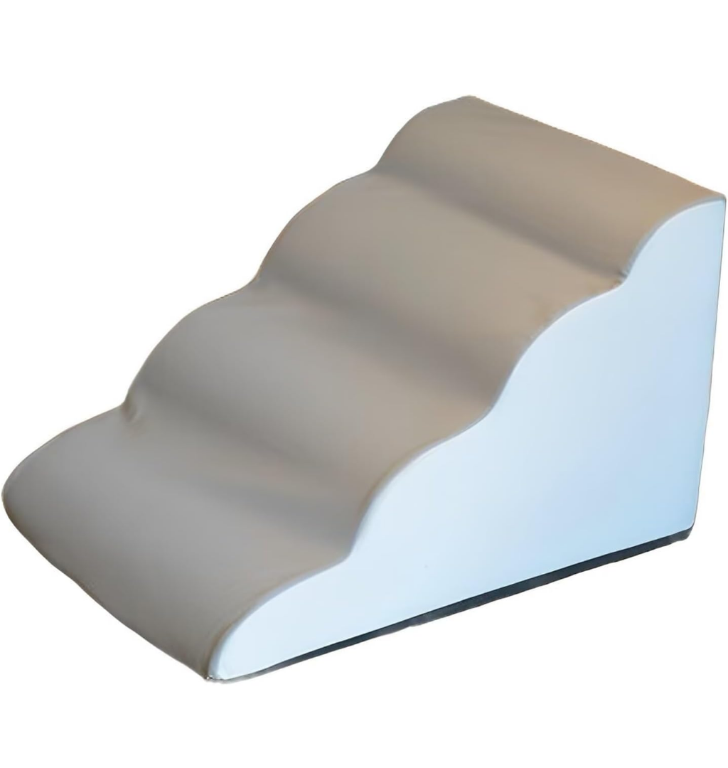 Dog Stairs, Curved Pet Step with Leakproof Cover, High Density Foam Cat Ramp for Bed Or Sofa, 3 Tiers, Grey 24"x 15"