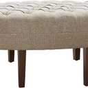 Madison Park Martin Oval Surfboard Tufted Cocktail Ottoman Soft Fabric, All Foam, Wood Frame Modern Coffee Table Living Room Lounge Furniture, Linen, 48"W x 27.5"D x 18"H