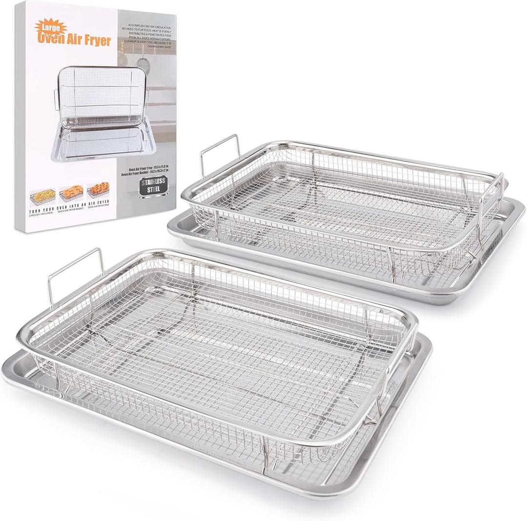 Air Fryer Basket for Oven 18.7"x12.8", 2 Pack Extra Large Air Fryer Basket and Tray Stainless Steel Oven Air Fryer Pan Rack for Cooking Baking and Broiling