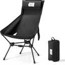 Camping Chair, High Back Folding Camping Chair with Removable Headrest and Carry Bag, Heavy Duty Compact Chair for Outdoor Camp, Travel, Beach, Picnic, Fishing, Suitable for Adults (Black) (Large)