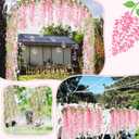 Thiccywoov 4pcs Wisteria Artificial Flowers Garland, 7.2Ft/Piece Wisteria Hanging Flowers Garland for Wedding Arch Decoration Outdoor Ceremony Home Backdrop Garden (Pink, Dark Pink, White)