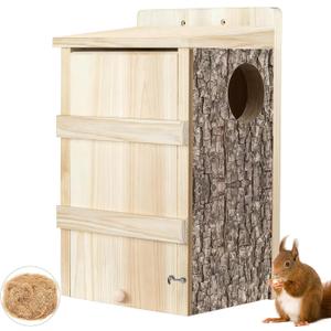 Squirrel Houses for Outside Wooden Bird House Large Squirrel Nesting Box with Natural Coconut Fiber for Squirrels Chipmunks Wildlife, 1"D x 1"W x 1"H