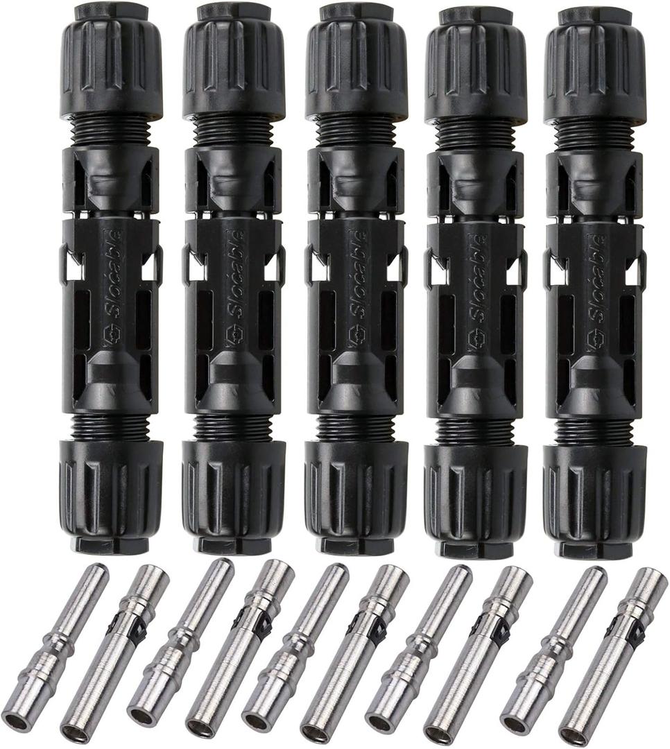 ZOOKOTO 1500V 1000V Solar PV Connector 50A Solid Tinned Copper Terminal Solar Panel Connector PV Plug Tinned Copper Pins IP68 Waterproof 6 Pairs (10mm2 (8AWG)) (8GA)