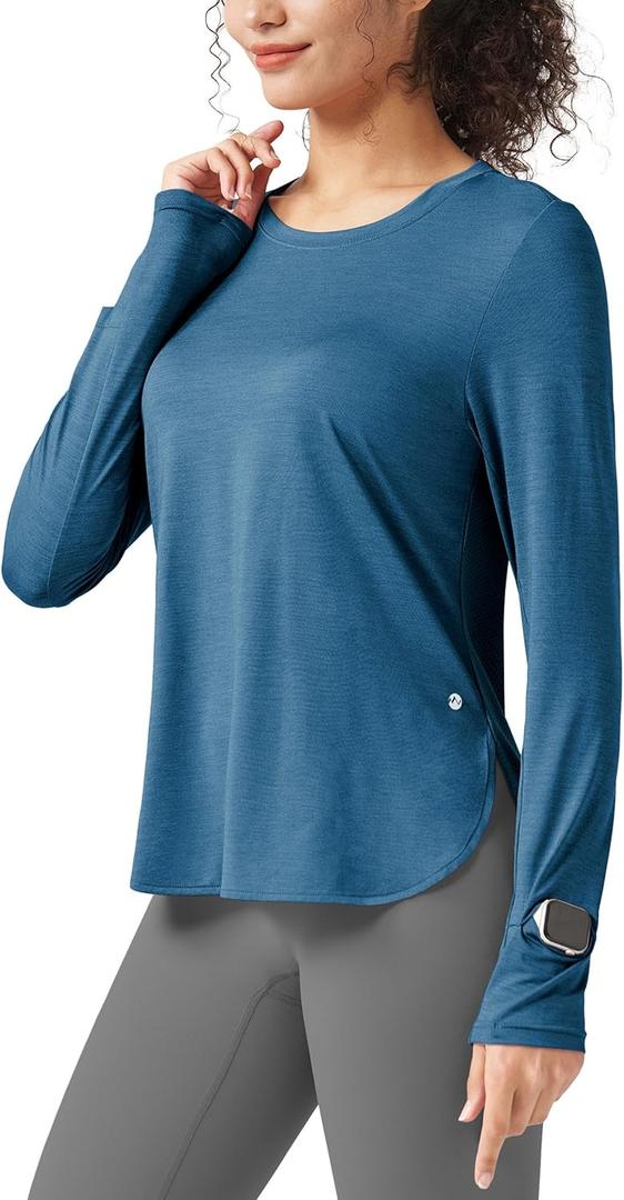 WILLIT Women's Long Sleeve Workout Tops Running Athletic Quick Dry Shirts Lightweight Yoga Gym T-Shirts UPF 50+ (Blue, XL)