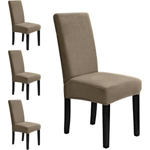 MOSAYT Velvet Stretch Chair Covers for Dining Room Set of 4 - Soft Slipcovers with Thick Removable Fabric for Parsons Chairs, Washable Seat Protectors for Kitchen, Banquet & Home Decor, Taupe