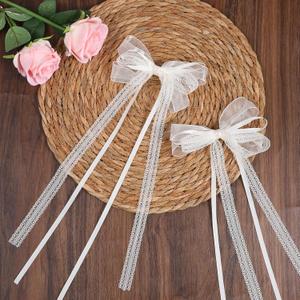 2 PCS White Bow Clips for Hair White Lace Bow Cute Coquette Bows Hair Accessories Bubble Bows with Long Tail for Women Birthday Gatherings Party Hairstyling
