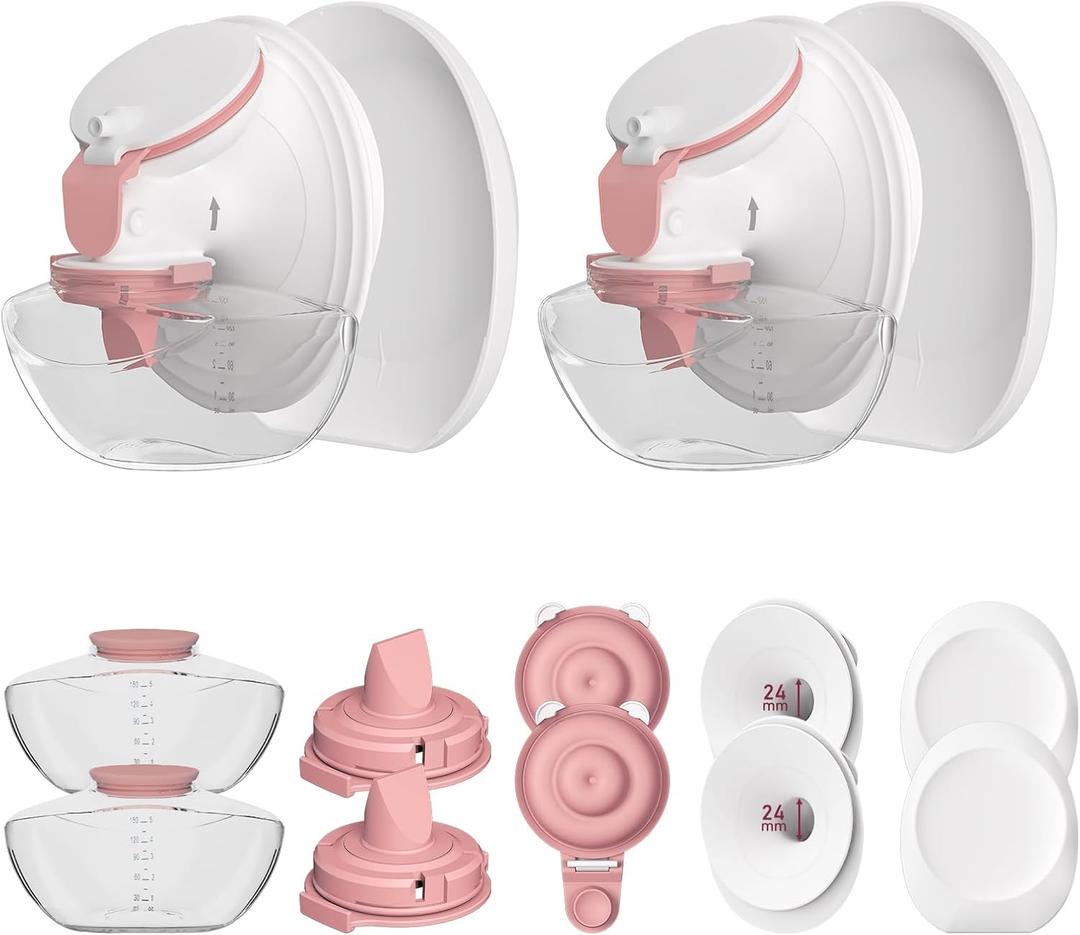 2 Pack 24mm Full Breast Pump Kits Compatible with Momcozy Upgraded Mobile Flow M9, Upgraded M9 Full Set Parts Including 24mm FlnageX2, Red ValveX2, Red DiaphragmX2, Container with Silicone LipX2