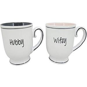 Blue Sky Ceramic 17oz Hubby & Wifey Mug 2Pc Set, 17 ounce