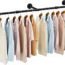 IBUYKE Industrial Pipe Clothes Rack, 61.4 Inch Wall Mounted Clothing Rack, Space-Saving Hanging Closet Rod, Heavy Duty Multi-Purpose Garment Rack for Closet and Laundry Room, Black TYJ007H