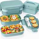 Adults Bento Lunch Box Set with Lunch Bag, 3-Tier Stackable Leak-Proof Lunch Containers, BPA-Free Bento Box with Built-in Utensils,Microwave & Dishwasher Safe for Work, School, Dining OutGreen