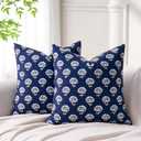 Navy Blue Floral Throw Pillow Covers 18x18 Boho Farmhouse Sofa Pillow Covers Set of 2, Vintage Flower Pillowcase Decorative Neutral Boho Pillowcases for Couch Living Room Home Decor, Navy Blue, Pack of 3
