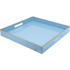 Spsyrine Light Blue Decorative Tray for Living Room, Square Modern Plastic Coffee Serving Table Tray for Ottoman Bathroom, Kitchen, 13"*13".