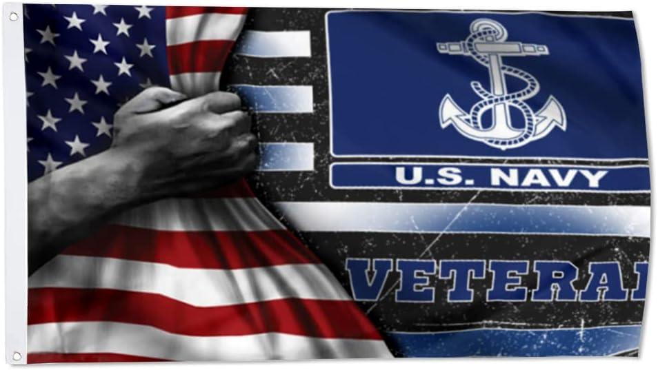 USN Veteran Flag 3x5 Ft - UV Fade Resistant Double Sided and Double Stitched 150D Polyester banner For Use Outdoor or Indoor (N Veteran)