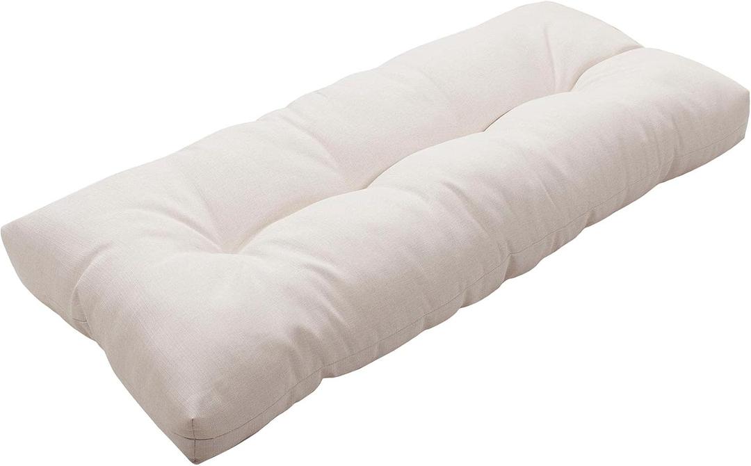 Magpie Fabrics Indoor Outdoor Bench Cushion 42"x18", Non-Slip Tufted Water Resistant Long Seat Pads, Patio Loveseat Cushion for Window, Garden, Swing, Settee - Cream Beige