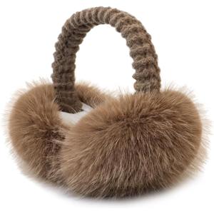 Winter Ear Muffs Women Foldable Faux Fur Earmuffs Knitted Headband Ear Warmer Outdoor Ear Cover For Girls (Brown)