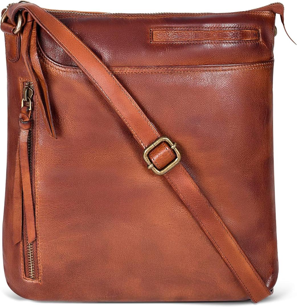 Leather Crossbody Bags for Women - Ladies Sling Handbags - Medium Cross body Purses Handbags - Purses For Women (Light Cognac)