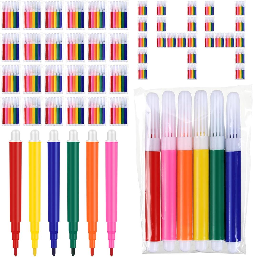 Watersay 144 Pcs Mini Markers Bulk Colored Pen 3.4 Inch Vibrant Colors Portable Short Colored Markers Assorted Multicolor Watercolor Marker Pen for Adult Office Supplies (6 Colors)