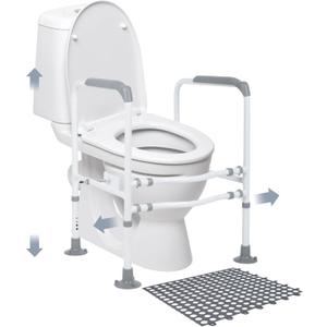 Toilet Safety Rail, Toilet handles for elderly Toilet Safety Frame with Adjustable height and Anti-slip mat Handrail Toilet Bars Toilet rails for elderly and Disabled Fit Most Toilets (440lb)