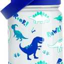 SANDJEST Dinosaur 12 oz Insulated Stainless Steel Water Bottle with Straw Lid - Thermos for Kids & Teens - School, Sports, Travel Cup