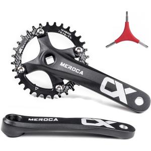 Cyclon Single Speed Square Taper Crankset, 170mm Mountain Bike Crankset with 104BCD 32T/34T/36T/38T/40T/42T Narrow Wide Tooth Round Black Chainring, Replacement for Bicycle Crank Arm Set MTB Crankset