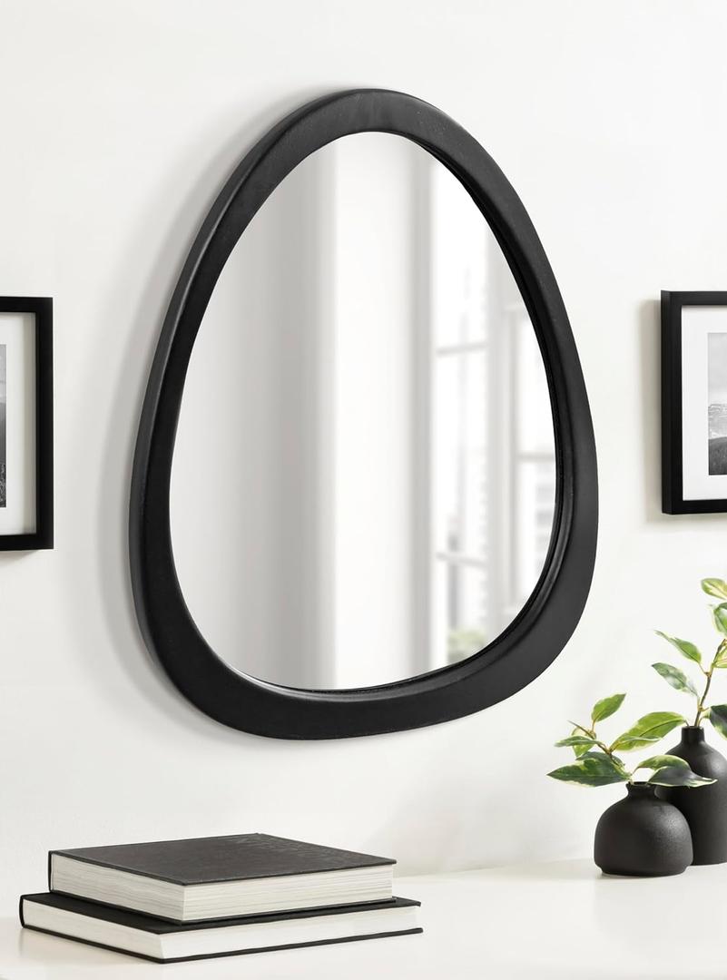 Kate and Laurel McKinder Mid-Century Asymmetrical Wood Wall Mirror; 24 x 28; Black; Decorative Geometric Irregular Mirror with Robust Wooden Frame and Mid-Century Mirror Look