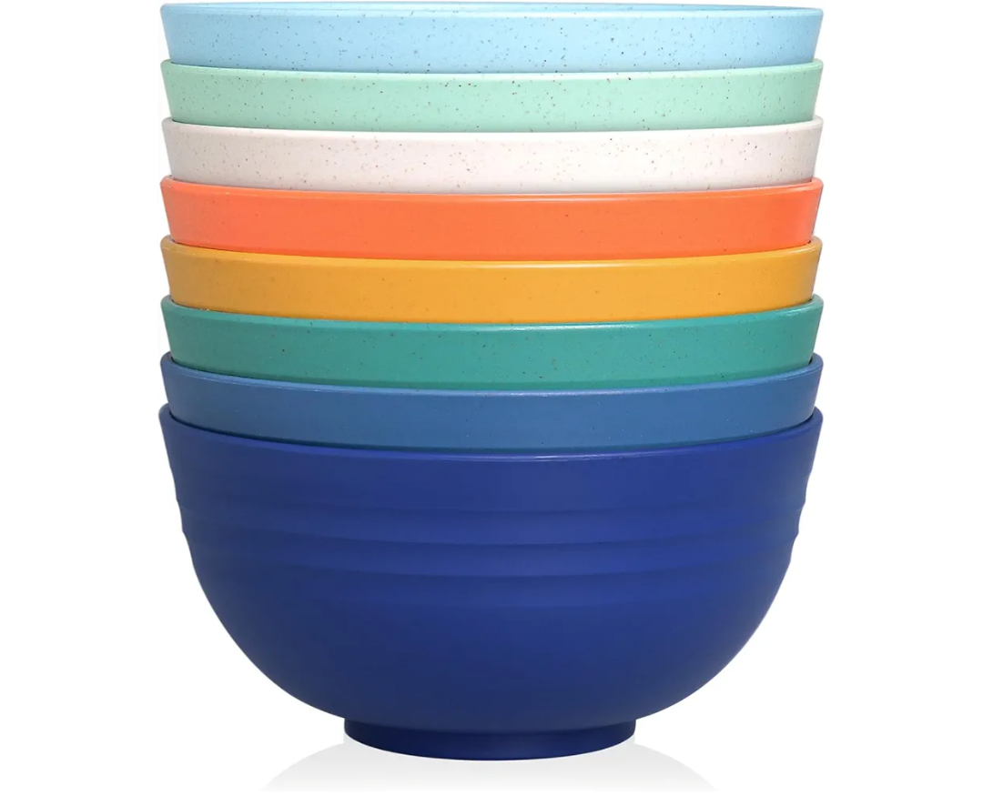 26 OZ Wheat Straw Reusable Cereal Bowls Set of 8, Microwavable Dishwasher Safe BPA Free Unbreakable Kitchen Bowls for Soup Snack Rice Salad - Multicolors