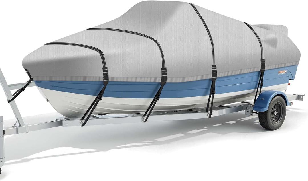 Tearproof Center Console Boat Cover with Windproof Straps for Trailerable Boat, 1200D Oxford Fabric Waterproof with Storage Bag, 22' - 24' L, UP to 108" W, Grey