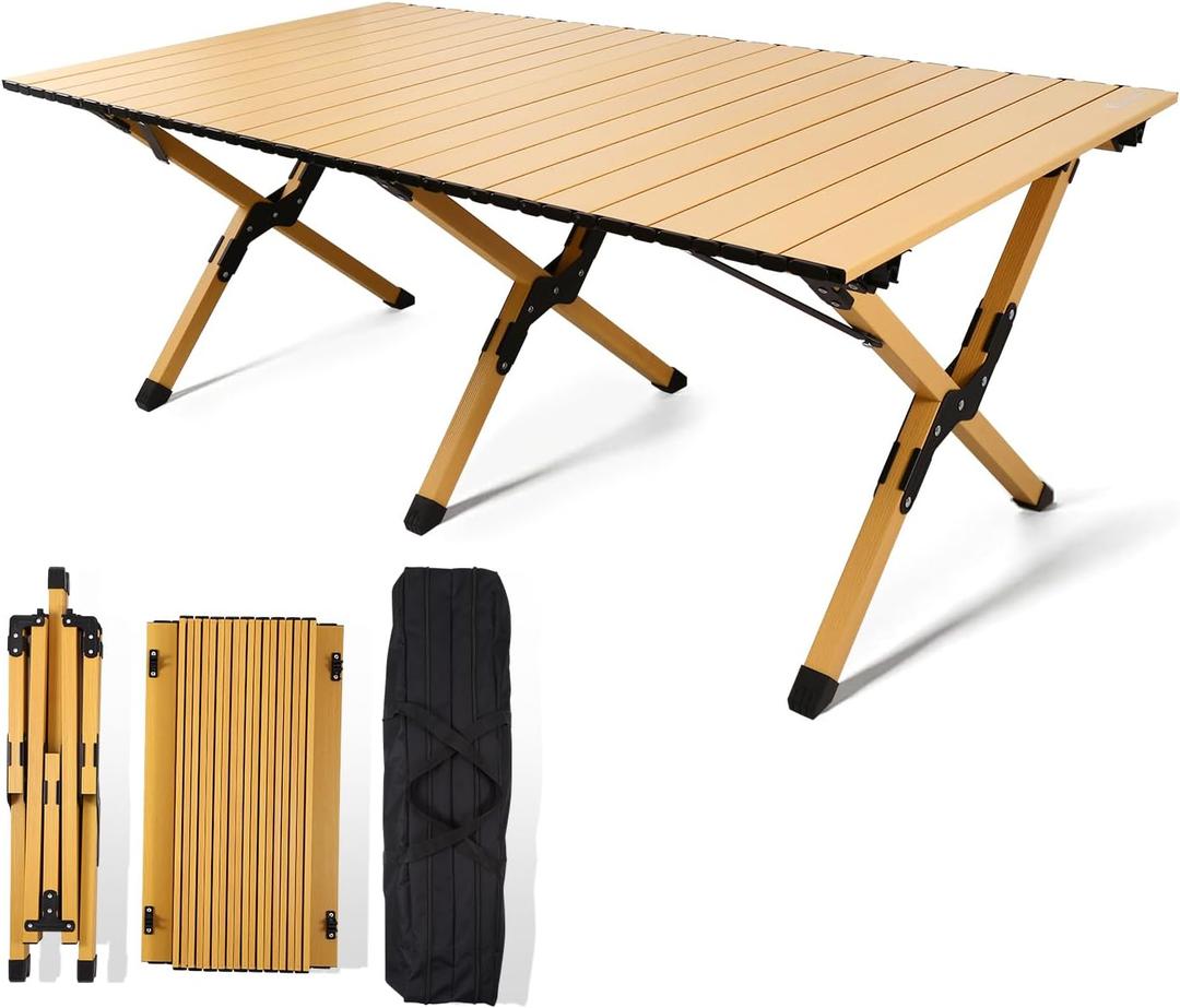 Rollingsurfer Folding Camping Table, Lightweight Roll-Up Table Aluminum Low Portable Picnic Table with Easy Carrying Bag for Outdoor, Beach, Picnic, Backyards, BBQ and Party, 45.2"L x 23.6"W x 17.3"H