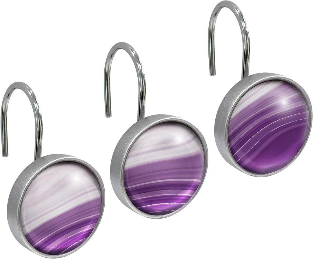 Sunlit Round Crystal Glass Decorative Shower Curtain Hooks, Rust Proof Oil Rubbed Metal Shower Curtain Rings-12 Pack, Gradient Purple