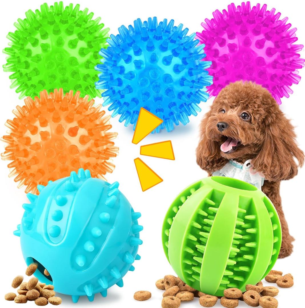 Puppy Toys for Teething, 6 Pack Interactive Dog Toys, 2.5" Squeaky Dog Balls and Treat Balls, Dog Chew Toys for Intellect Training, Small to Medium Breed