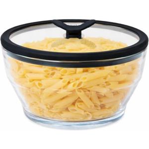 Anyday 8 Cup Glass Microwave Pasta Cooker - BPA Free & Plastic Free Microwave Spaghetti Cooker - Meal Prep & Glass Cookware | Stackable Airtight Nontoxic Storage Container with Vented Lid (Clear - Black Sesame)