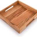 Samhita Acacia Wood Serving Tray with Handles,Wooden Serving Tray, Snack Tray, Breakfast Tray, Great for, Breakfast, Coffee |Size- 10" x 10" x 1.75"