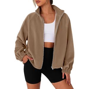 PRETTYGARDEN Womens 2026 Winter Fleece Sherpa Jacket Trendy Long Sleeve Zip Up Cropped Warm Coat Fall Fashion Workout Clothes (S)