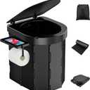 Portable Camping Toilet, Foldable Toilet for Adults with Detachable Phone Shelf and Toilet Paper Holder, Waterproof Porta Potty with Lid for Camping, Hiking, RV Travel, Road Trips (Black)