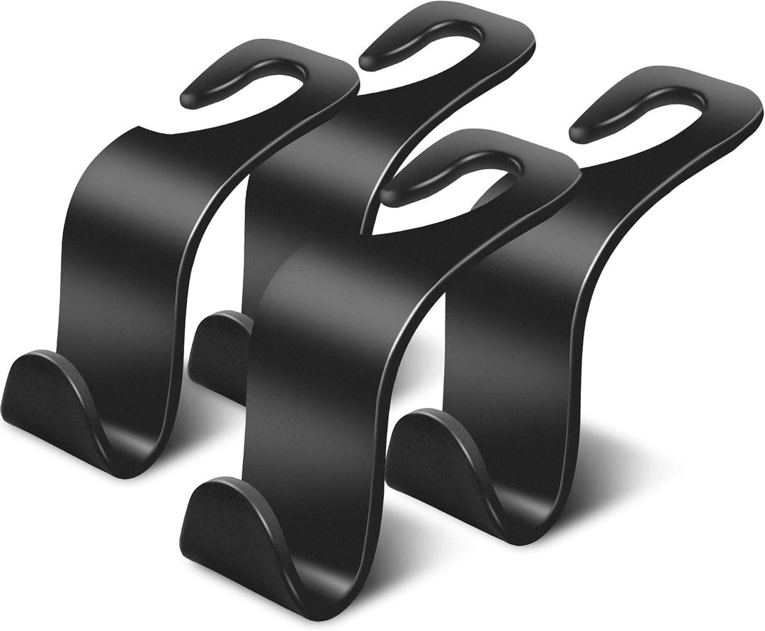 Car Seat Headrest Hook 4 Pack - Universal Auto Seat Hook Hanger Storage Organizer Holder (Black)